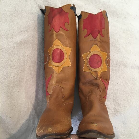 VTG 7 Abstrax Leather Western Boots 1980's Music Festival Season UNIQUE BOHO - Picture 6 of 9